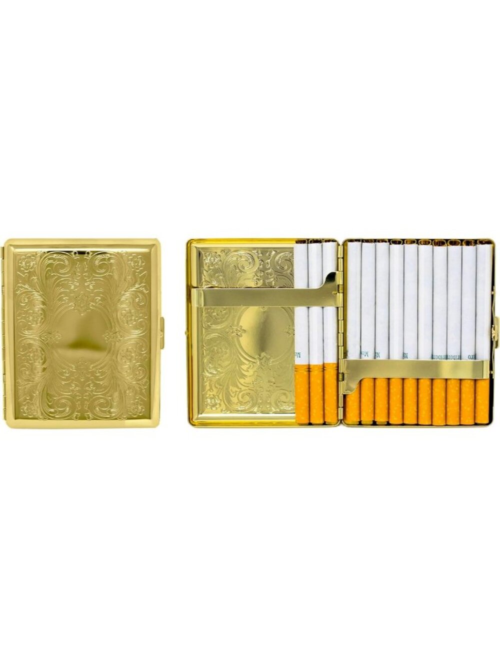 Elegant Gold Metal-Plated Cigarette Case & Stash Box Set of 2 - Victorian Scroll